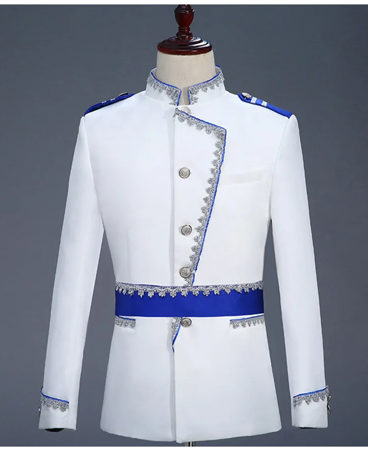 white blazer Shenrun Мужской Блейзер Slim Fit Военный стиль Униформа суд принц белый модный костюм пиджак Свадебный Жених Тощий сценический костюм - Цвет: white blazer