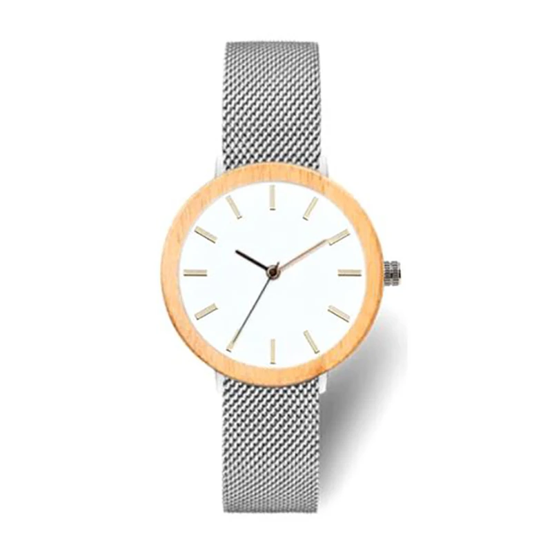 Dropshipping Minimalist Design Custom Made Rose Gold Belt Quartz round Grey Maple Wooden Watch for Women