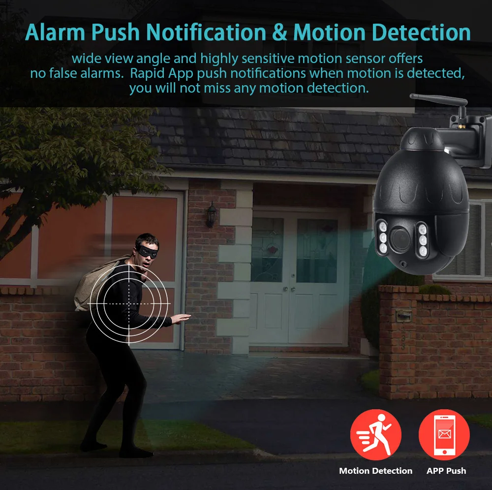 5MP 1080P WiFi PoE IP PTZ IP Камера 5X Оптический зум P2P Беспроводной 2-полосная Аудио Открытый Водонепроницаемый купол черный Ночное видение ИК 50 м H265