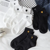 women white socks cotton lolita moon love embroidery kawaii cute socks black harajuku lovers funny socks
