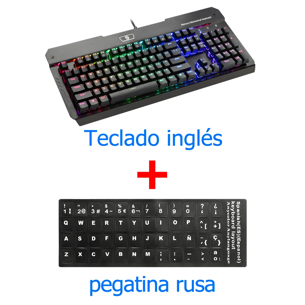 R580RGB ES Rocketek R580 RGB Алюминиевый USB Механическая игровая клавиатура синий переключатель со светодиодной подсветкой 104 ключ анти-ореолы проводной ПК компьютерный геймер - Цвет: R580RGB ES