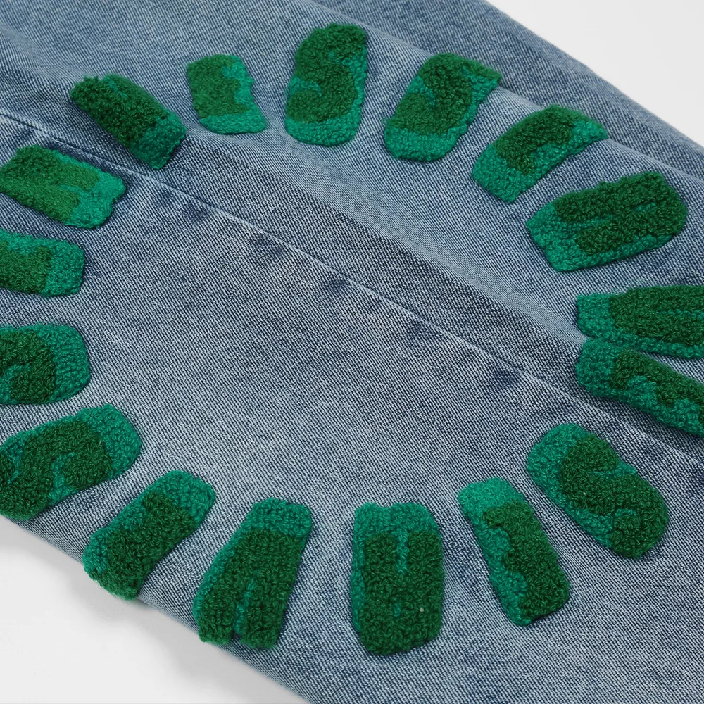 2021 Korean Fashion Green Towel Embroidery Washed Men Vintage Jeans Trousers Hip Hop Straight Wide Baggy Denim Pants Ropa Hombre