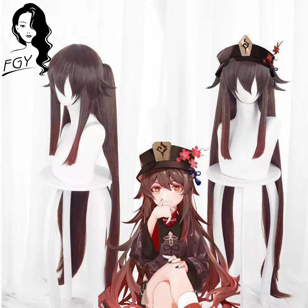 

Genshin Hu Tao Cosplay Synthetic Anime Wig Genshin Impact Long Hair Bangs Ponytail Natural Black Ladies Wig Men's Halloween Wig