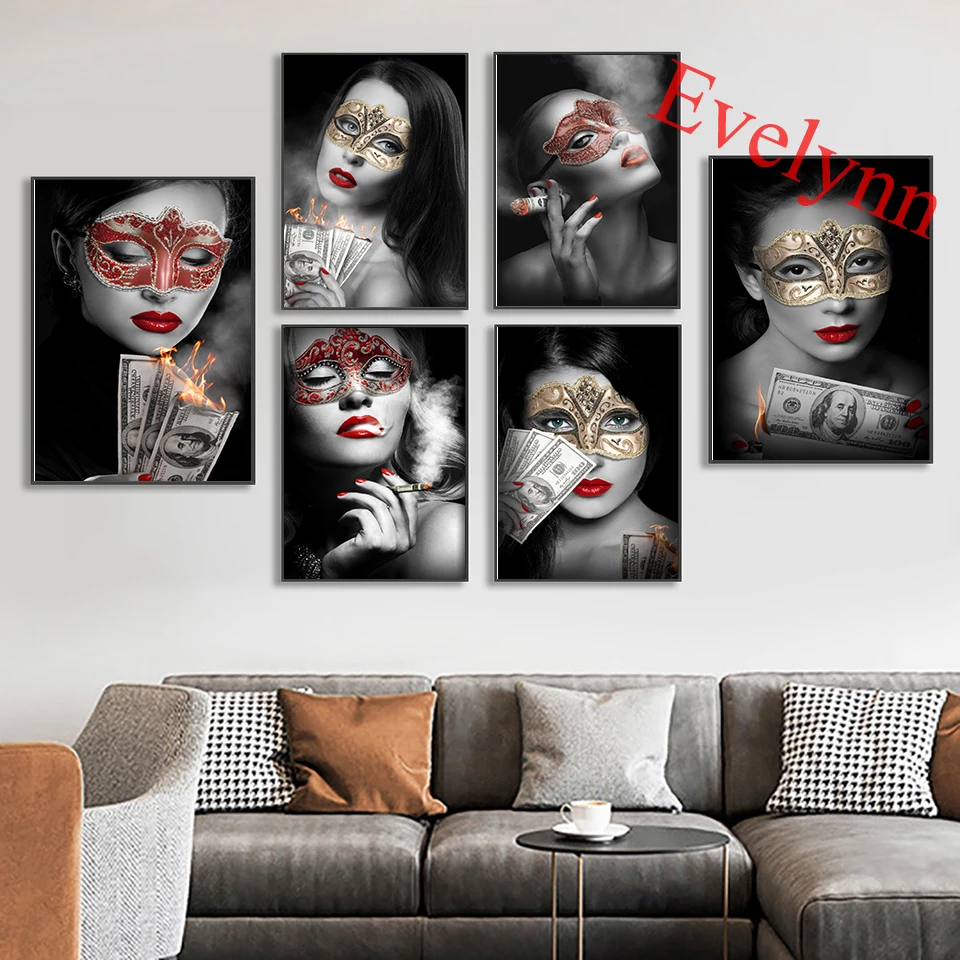 

Smoking Girl Posters- Dollar- Motivational Art - Feminist Home Decor Canvas Wall Art Prints Living Room Decoration Unique Gift