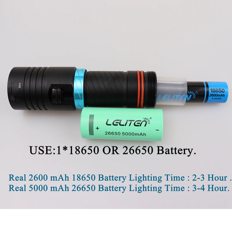 XML-L2 White / Yellow Light Dive LED Flashlight Fishing Lantern Waterproof Diving Torch Use 18650 OR 26650 Battery | Освещение