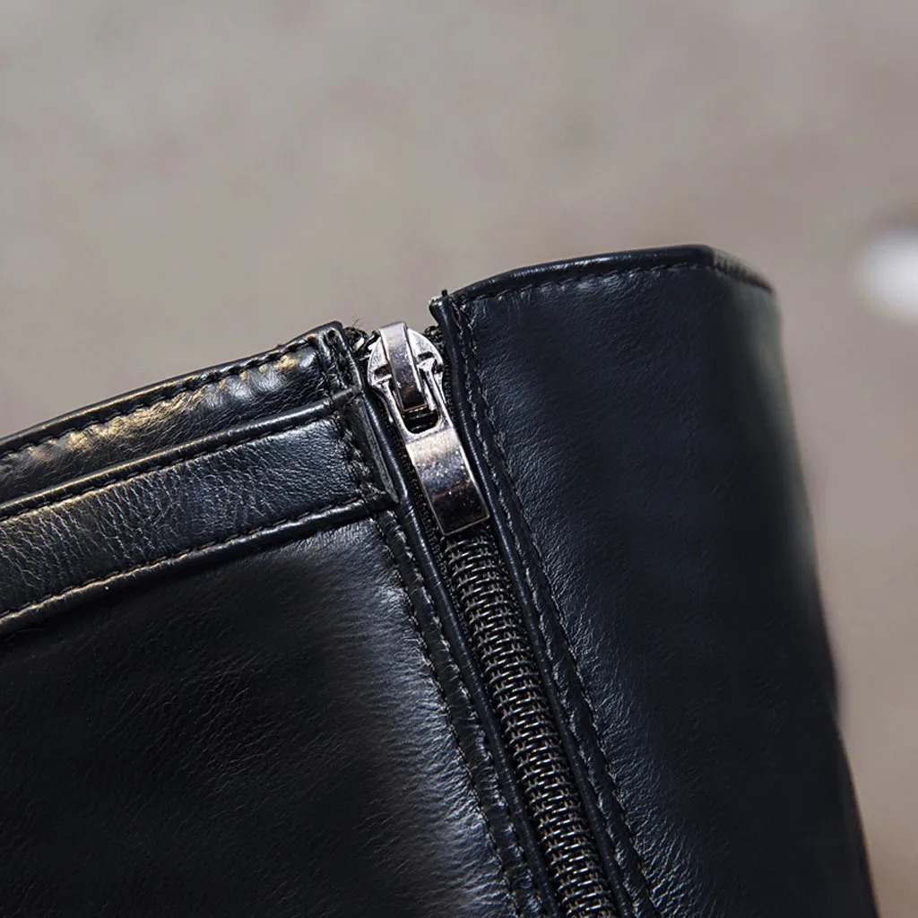 Сапоги до бедра черные кожаные сапоги модные женские на молнии со шнуровкой