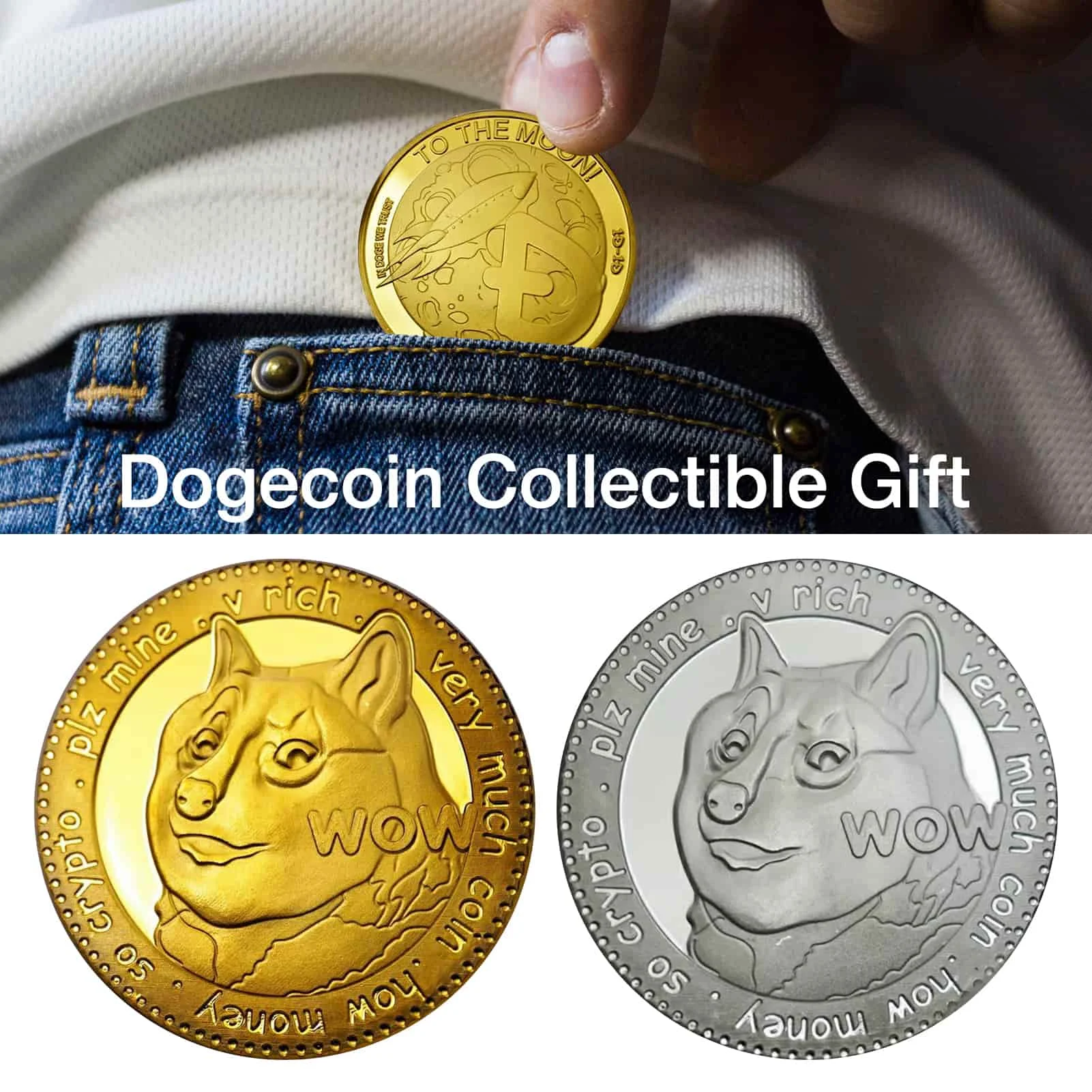 

New Gold Dogecoin Coins Commemorative Collectors Gold Plated Doge Coin Collectable Gift Usual