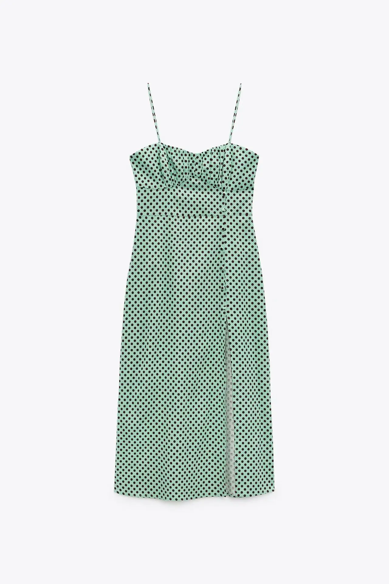 

Xia Xinbo's Midi green strap split dress female DLQZ2160
