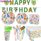 С днем рождения баннер с животными джунглей столовые приборы чашки тарелка соломенный планшет украшения для дня рождения Детские товары для будущей мамы