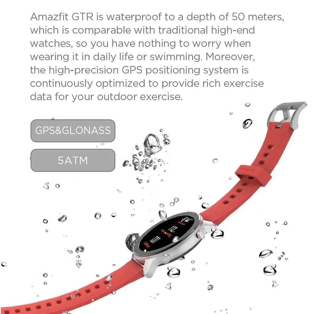 Глобальная версия умных часов Amazfit GTR 47 мм водонепроницаемые умные часы 5ATM с