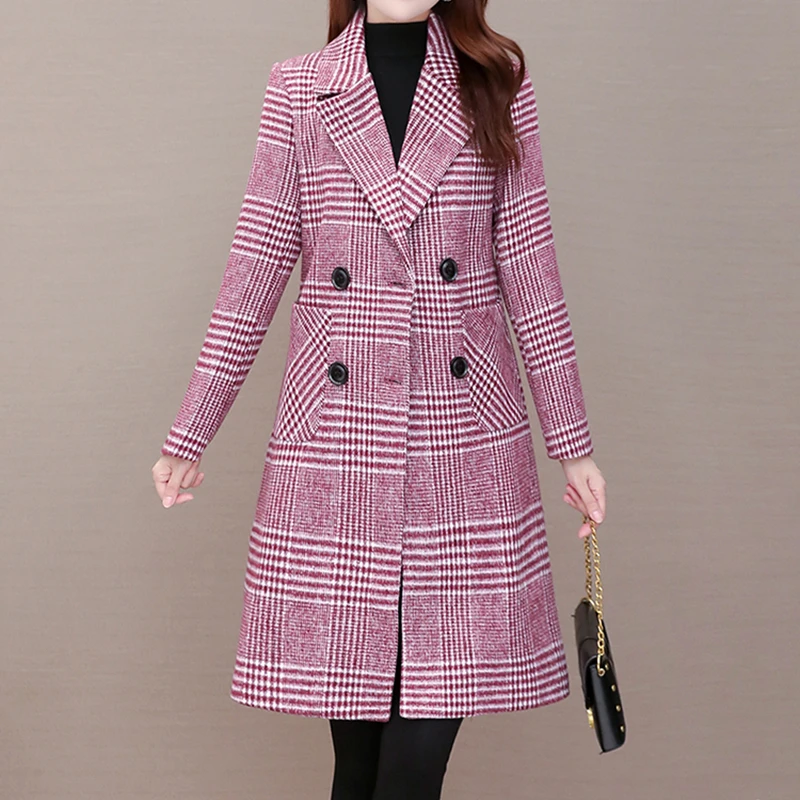 

HAYBLST Brand Coat And Jackets Women 2020 Winter Korean Style Plaid Clothing Plus Size 4XL Long Sleeve Woolen Thickening Clothes