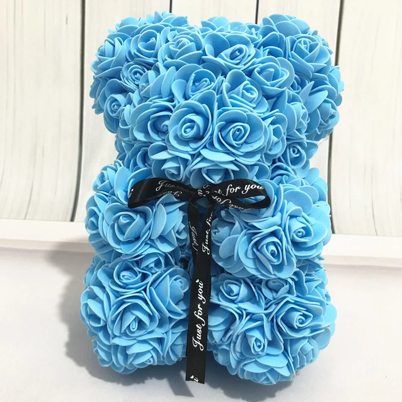 skyblue DIY 25 см ПЭ Пена розы медведь плюшевый медведь искусственный цветок розы подарки на год для подруги Женщины Матери Валентина подарок - Цвет: skyblue