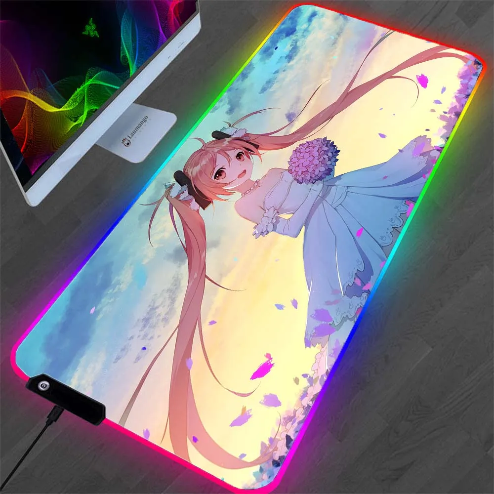 

Rgb Pink Keyboard Anime Mouse Pad Notebook Gaming Accessories Mousepad with LED Backlight Computer Office Game Player Desk Mat