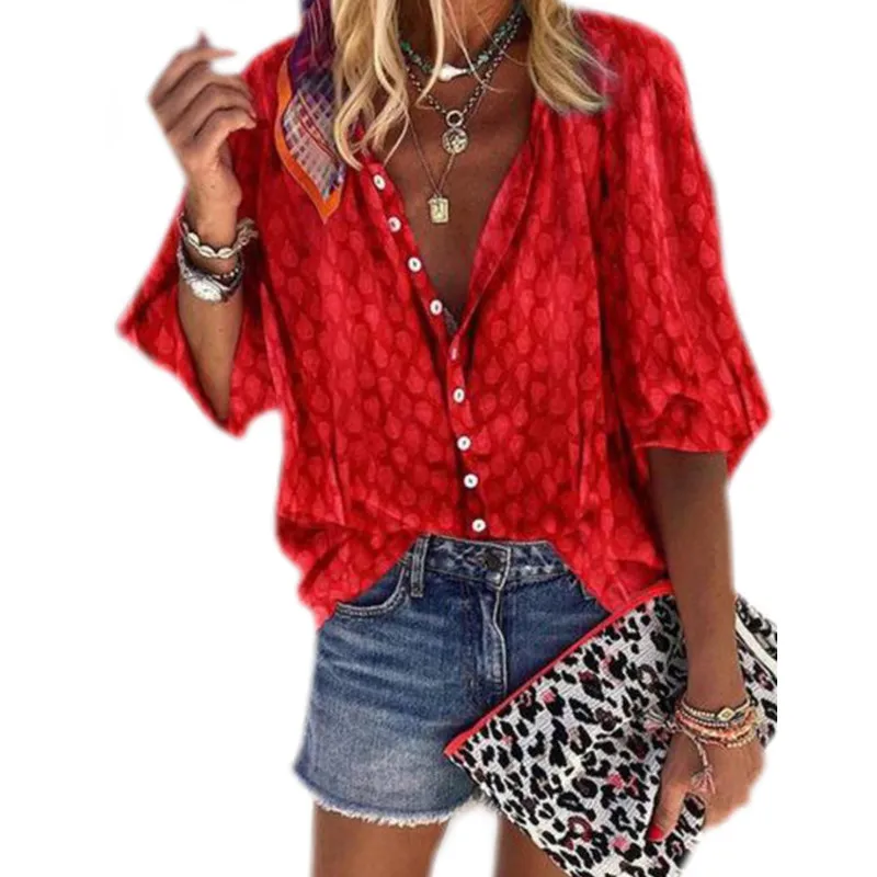 Женская рубашка с V-образным вырезом и принтом Повседневная большого размера