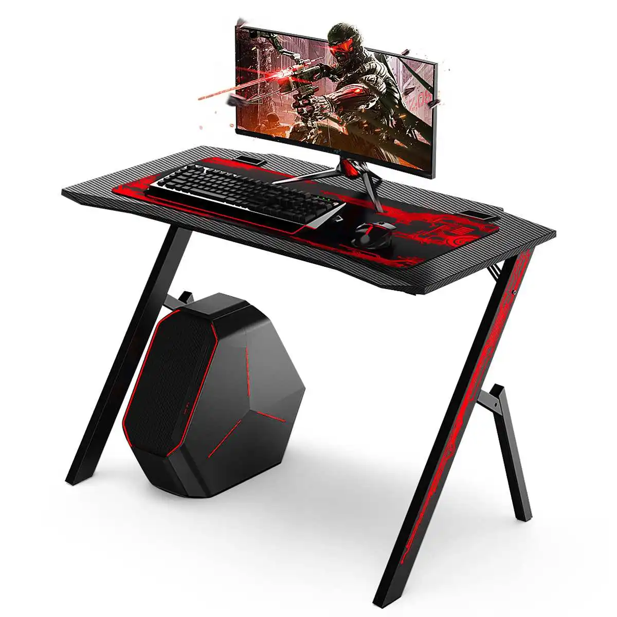 

110cm Gaming Home PC Computer Desk Black Esport Gamer Table With Audio Sensor RGB LED Lighting Effect With Mouse Pad Home desk