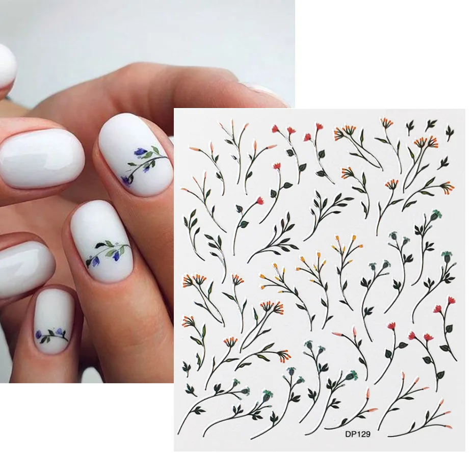 

Fresh and Elegant Floral Nail Decals Girly Style Flowers Branches Natural Flowers Glue Watermark Nail Stickers Art Decorations