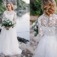 a line beach wedding dresses with long sleeves country lace appliqued bridal gowns wedding gowns plus size custom made