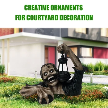 Zombie Crawling Out of Grave with Led Lantern Garden Decor Zombie Statues Horror Landscape Lighting Miniature 5
