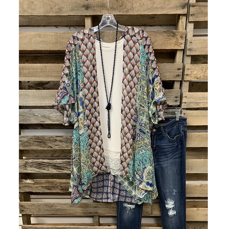 

Рубашка Lugentolo женская с коротким рукавом, Свободный Повседневный Кардиган с принтом ракушки, с прострочкой, блузка, большие размеры, на лето