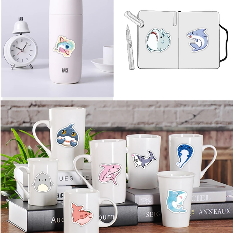 

10/50pcs Animal Waterproof Stickers For Kids Girls Cute Shark Kawaii Cartoon Stickers Set DIY Suitcase Bike Guitar Sticker