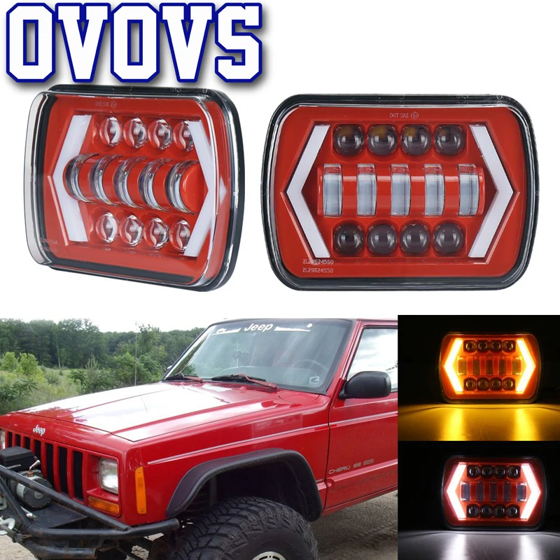 5X7 &quot6X7&quot Rectanguler Автомобильные светодиодные фары 55 Вт с указатель поворота 12/24V Led