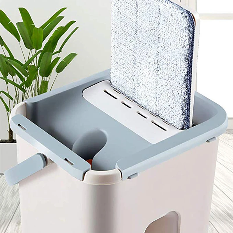 Швабра с ведром тряпка из микрофибры для сухой и влажной уборки отжимом без рук |