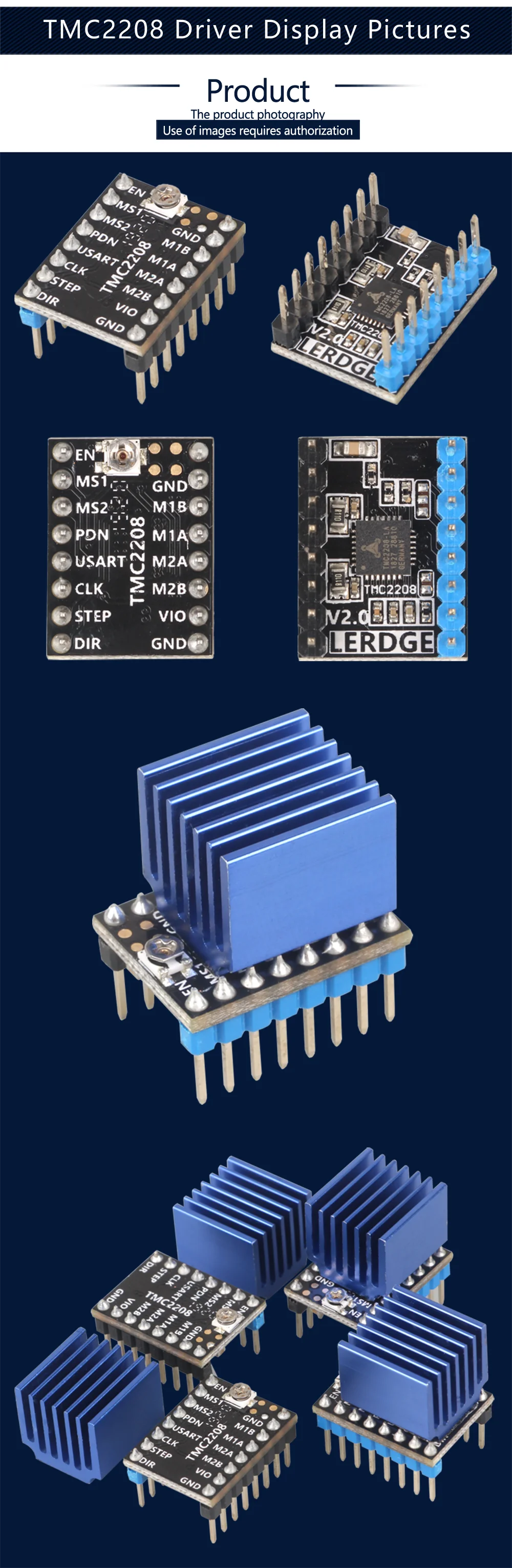 LERDGE TMC2208 шаговый двигатель драйвер 3d принтер части Stepstick супер тихий с новыми радиаторами ток 1.4A ультра-тихий V2.0