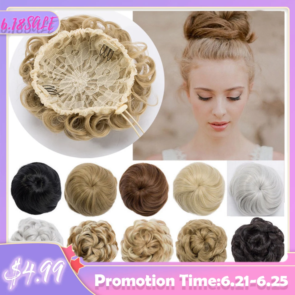 

Snoilite drawstring clip in chignon hair bun synthetic bun hair piece drawstring updo hair buns women curly chignon hair