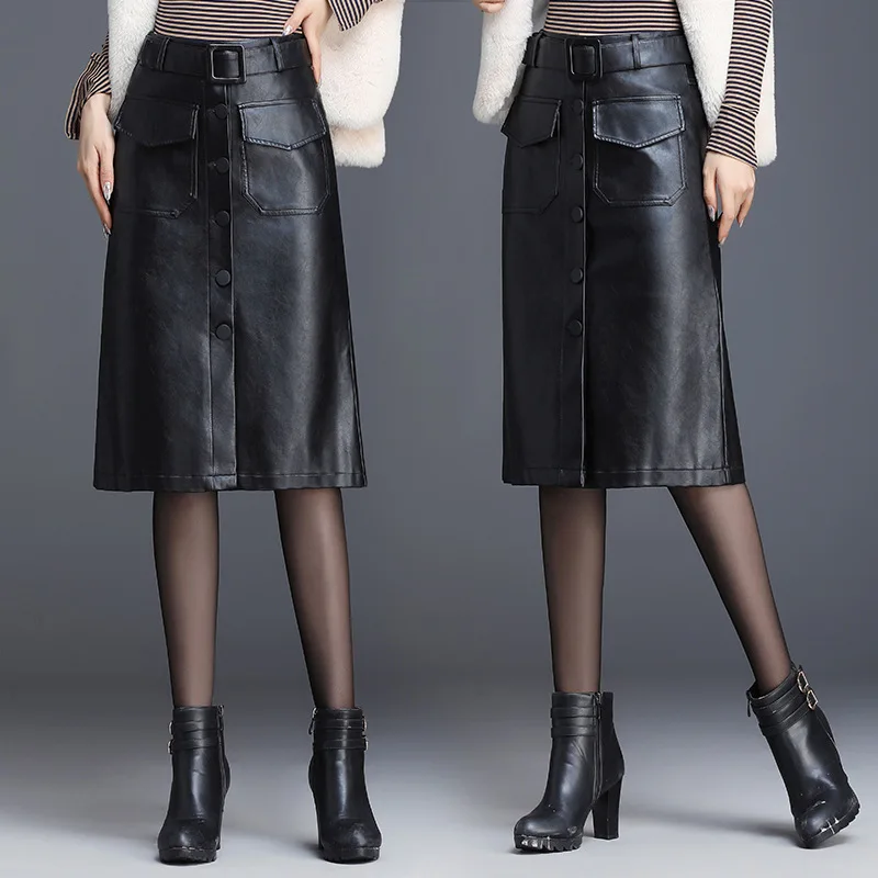 Женская длинная юбка из пу кожи облегающая с высокой талией и бюстом большие