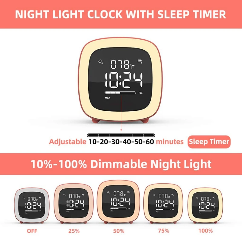 Top-Cute-TV Night Light Alarm Clock for Kids Girls Teens Bedroom Bedside Desk Digital with Rechargeable Batter | Дом и сад