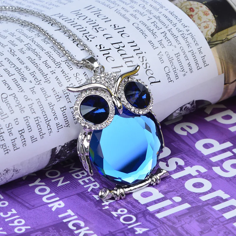 

Women Sweater Chain Necklace Owl Design Rhinestones Crystal Pendant Necklaces Jewelry Clothing Accessories Christmas Gift