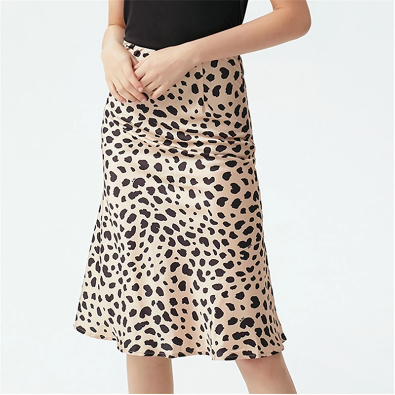 Женские винтажные юбки с высокой талией Юбка-миди леопардовым принтом