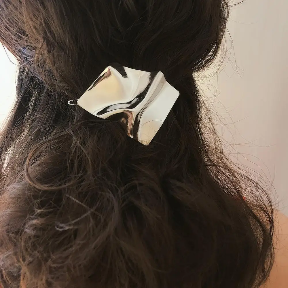 

1PC Mirror Geometric Hair Clips For Women Exaggerated Gold Color Metal Irregular Hairpins Simple Barrette Hair Jewelry