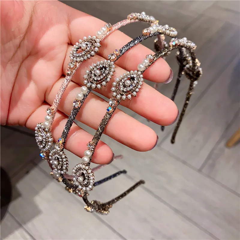 

Fashion Women Crystal Headband Shiny Metal Flower Bow Hairband Girl Hair Band Jewelry Female Rhinestone Pearl Headwear Hair Hoop
