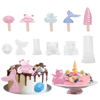 1pc mermaid tail unicorn horn shape 3d silicone resin cake mould popsicle mold diy birthday party cake decor kitchen baking tool
