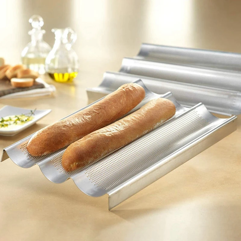 

1 Pcs Non Stick Baguette French Bread Pans & 1 Set Dough Whisk and Mixer Stick Knife Bread Cutter with Wooden Handle