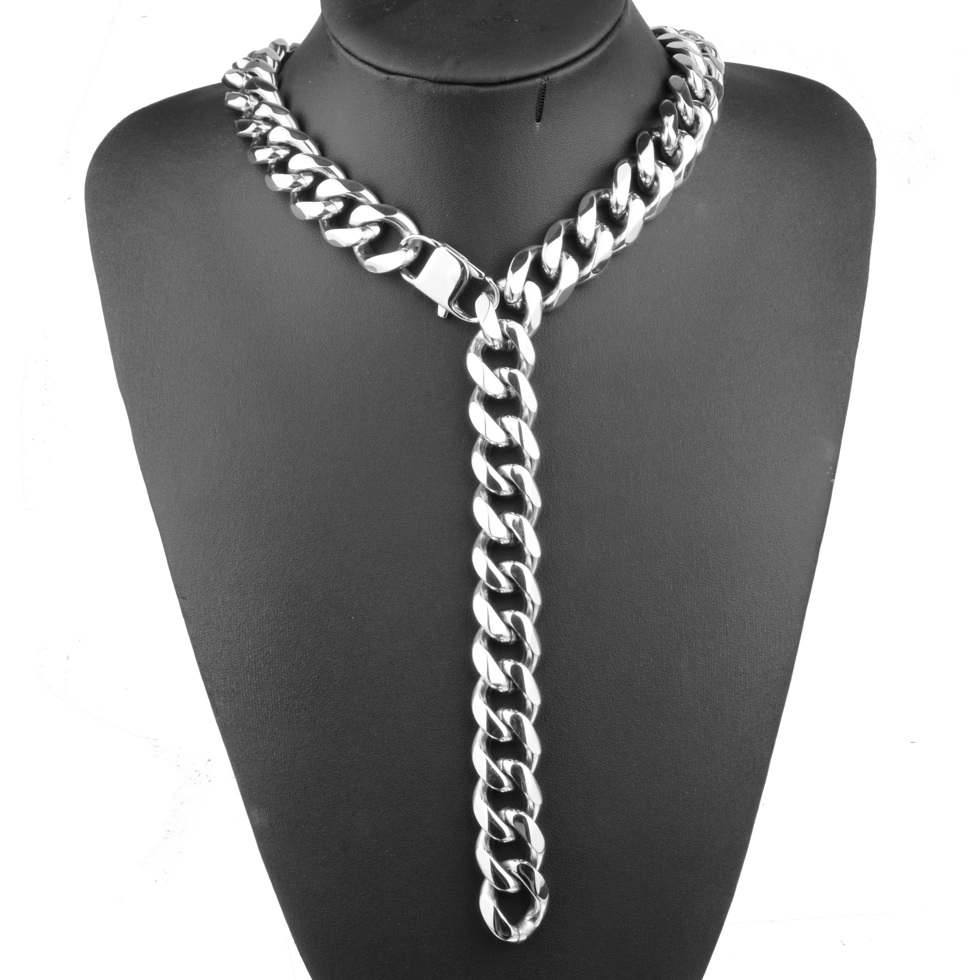 

19mm Cool Men's Punk Hip Hop 316L Stainless Steel Jewelry Curb Cuban Link Chain Necklace Jewelry 7-40inch