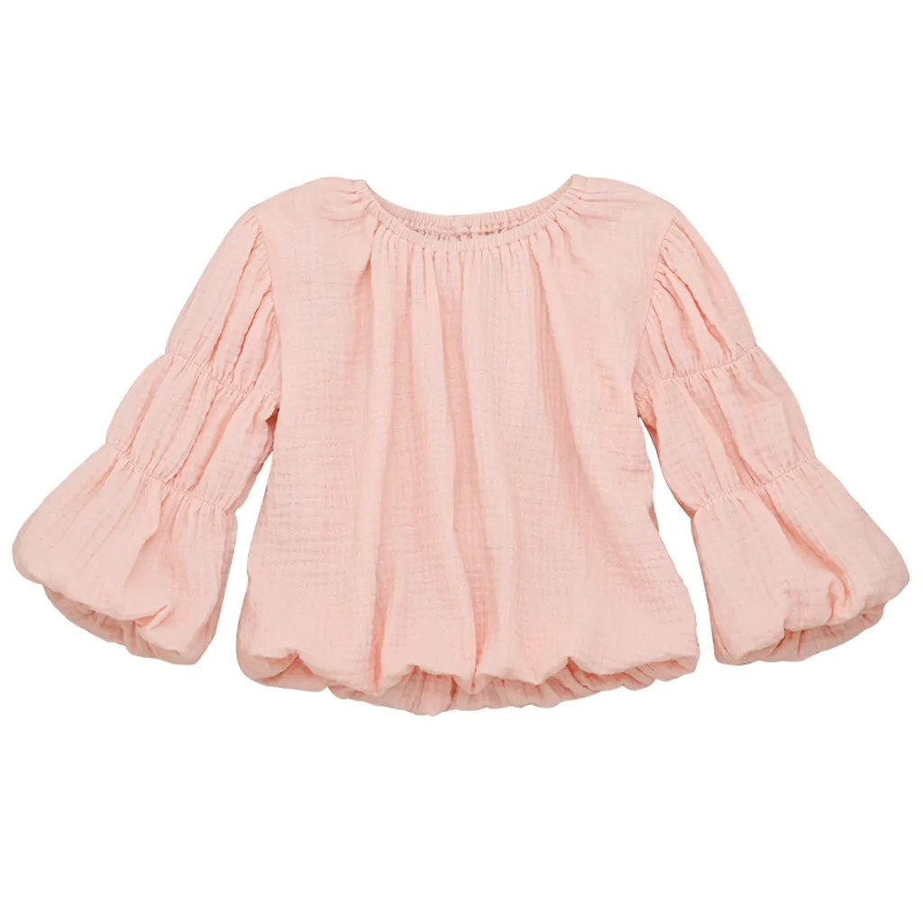 Розовый Baby Boy Girl T-shirt Toddler Kids Clothes Solid Puff Sleeve T shirt Tops Clothes Spring Autumn Children Girls Outfits - Цвет: Розовый