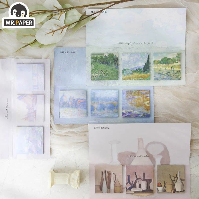 

Mr.Paper 4 Design Famous Painting Memo Pad Loose Leaf Paper Transparent Sulphuric Deco Refrigerator Sliver Scooter School Office
