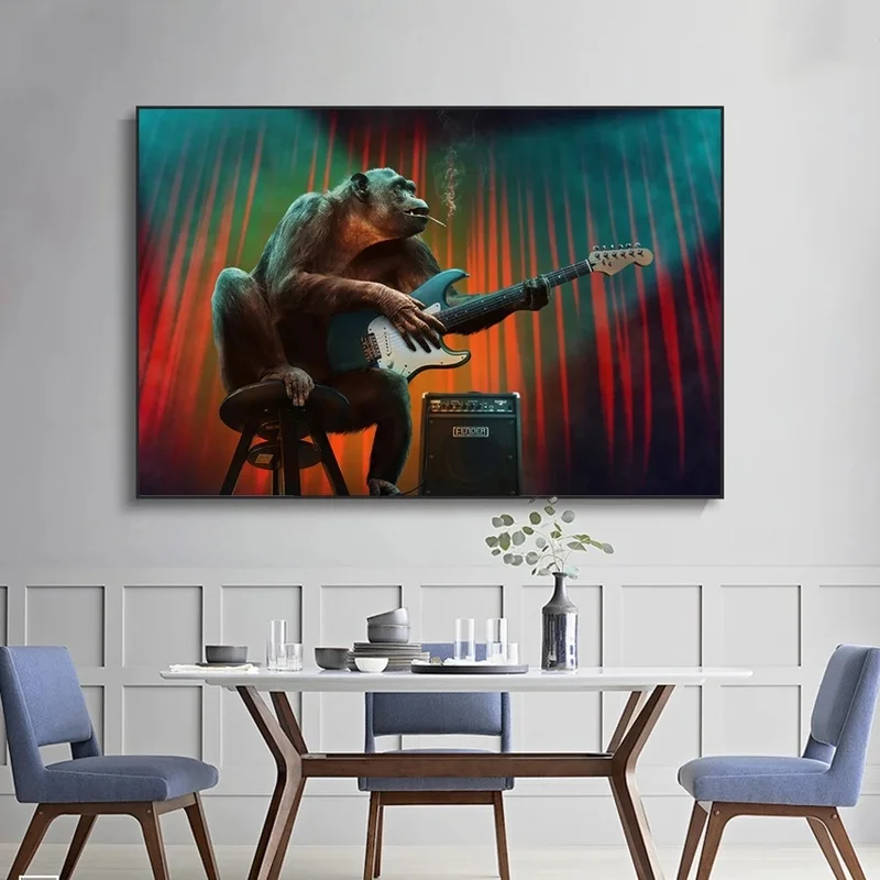 Музыка обезьяна играть на гитаре холст художественные плакаты и принты животные