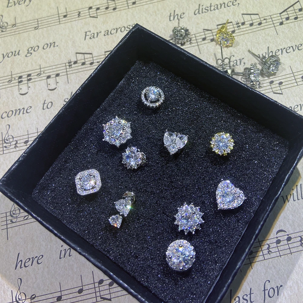 

S925 Sterling Silver Color Simple Round Bling Zircon Stone Stud Earrings Fashion Jewelry Korean Earrings for Women Girl
