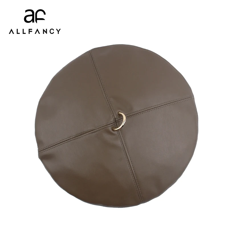 ALLFANCY/осенне-зимняя кожаная шапка с трещинами и металлическим кольцом берет