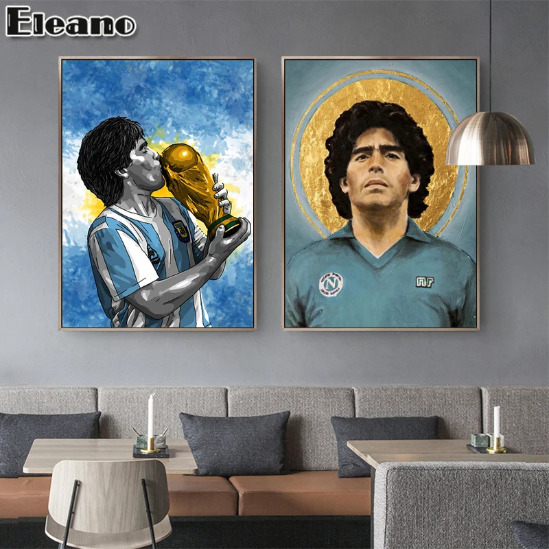 

Football Star Maradona Ronaldo Beckham Figure Painting Vintage Poster Custom Print Bedroom Wall Decor Abstract Canvas Printings