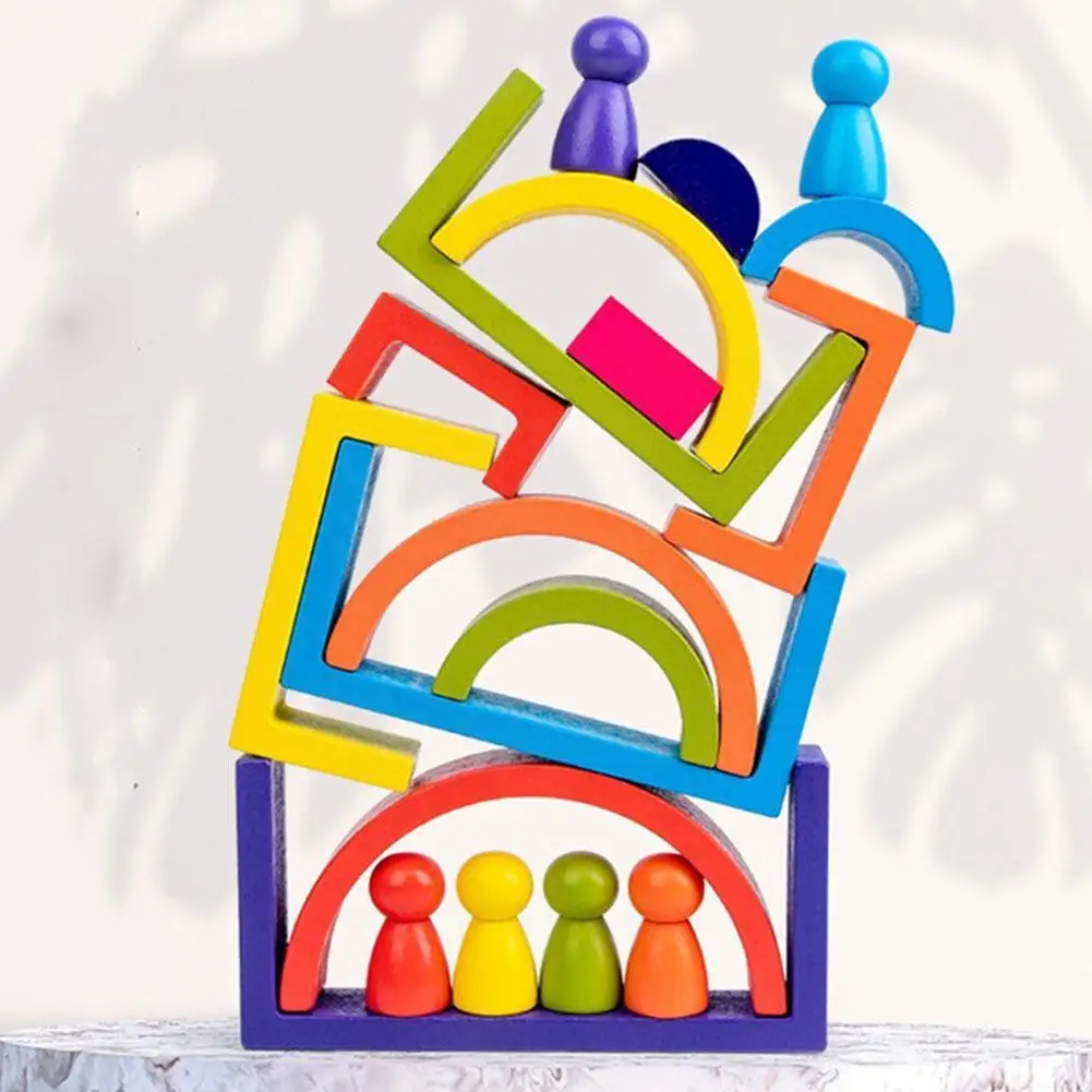 

Square Arched Building Blocks Villain Wooden Children's Colorful Educational Semicircular Building Toys Blocks W6D7