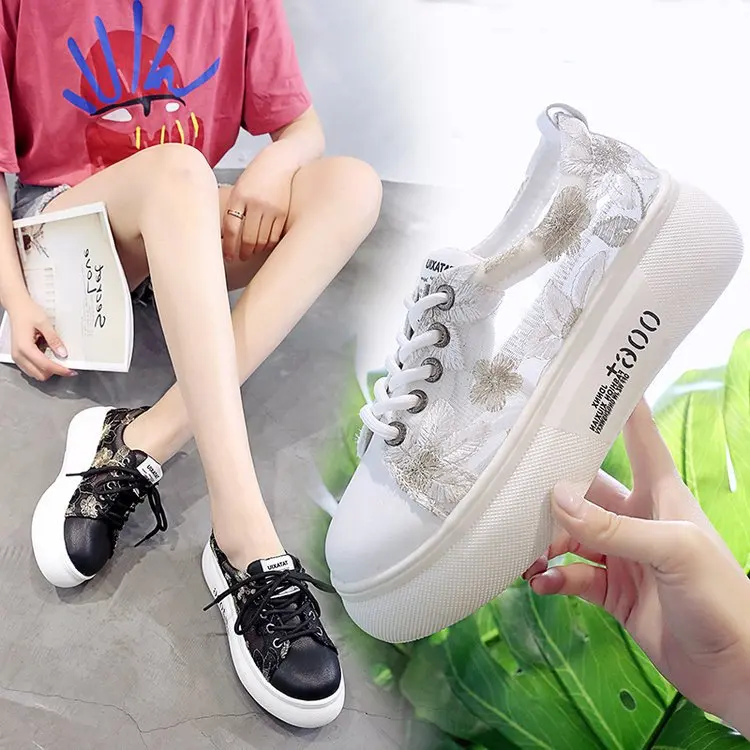 

Summer Women Shoes Casual Cutouts Lace Canvas Shoes Hollow Floral Breathable Platform Flat Vulcanized Shoes Zapatos De Mujera111