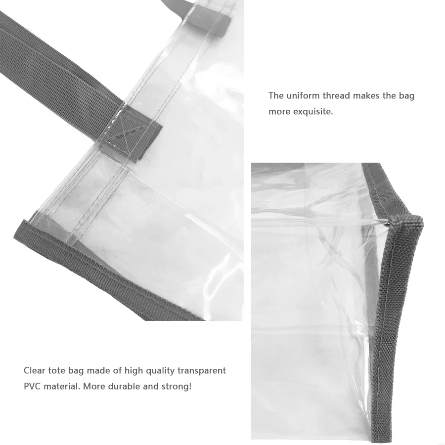 Stadium Approved Clear Bag Transparent Vinyl PVC Tote Long Shoulder Utility Handbag for Work School Outdoor Beach Shopping |