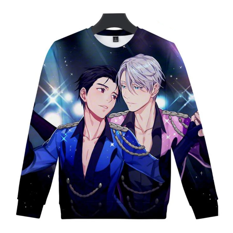 Аниме Юрий на льду 3D свободные худи для женщин мужской свитер с круглым вырезом в