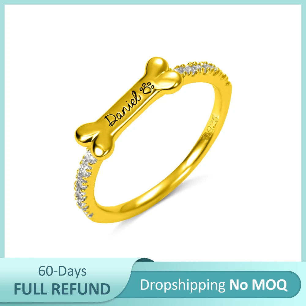 Sweey Прямая поставка персонализированное кольцо в форме кости с именем милый