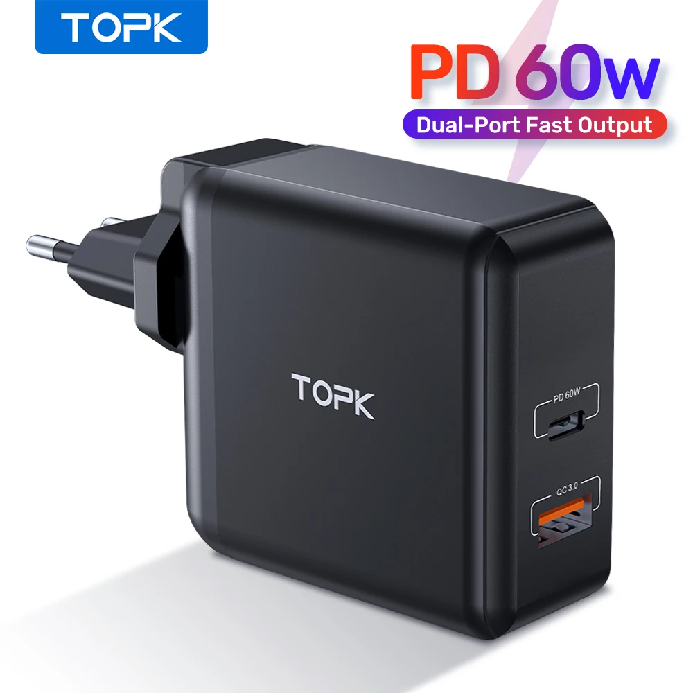 Быстрая зарядка TOPK 60 Вт USB Type C PD зарядное устройство быстрая 3 0 для iPhone Xiaomi Mi Samsung
