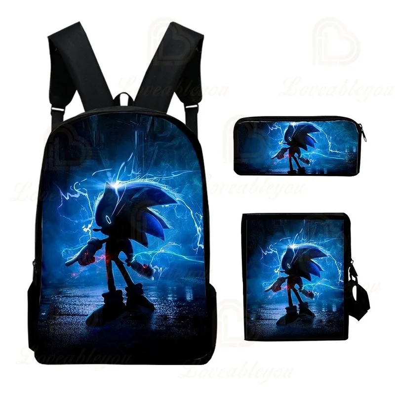 

3D New Backpack Hedgehog Sonic School Bag Set Backpack Student School Bag Three-piece Sets for Boys Girls Birthday Gifts